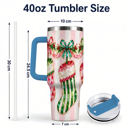 #pl[40oz|Blue] Jeweled Stockings 40oz Tumbler with Handle, Christmas Travel Cup