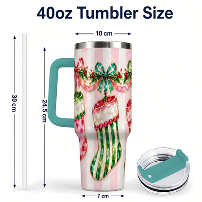 #pl[40oz|Green] Jeweled Stockings 40oz Tumbler with Handle, Christmas Travel Cup