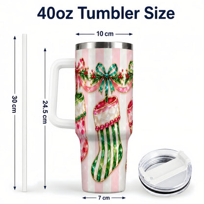 #pl[40oz|White] Jeweled Stockings 40oz Tumbler with Handle, Christmas Travel Cup