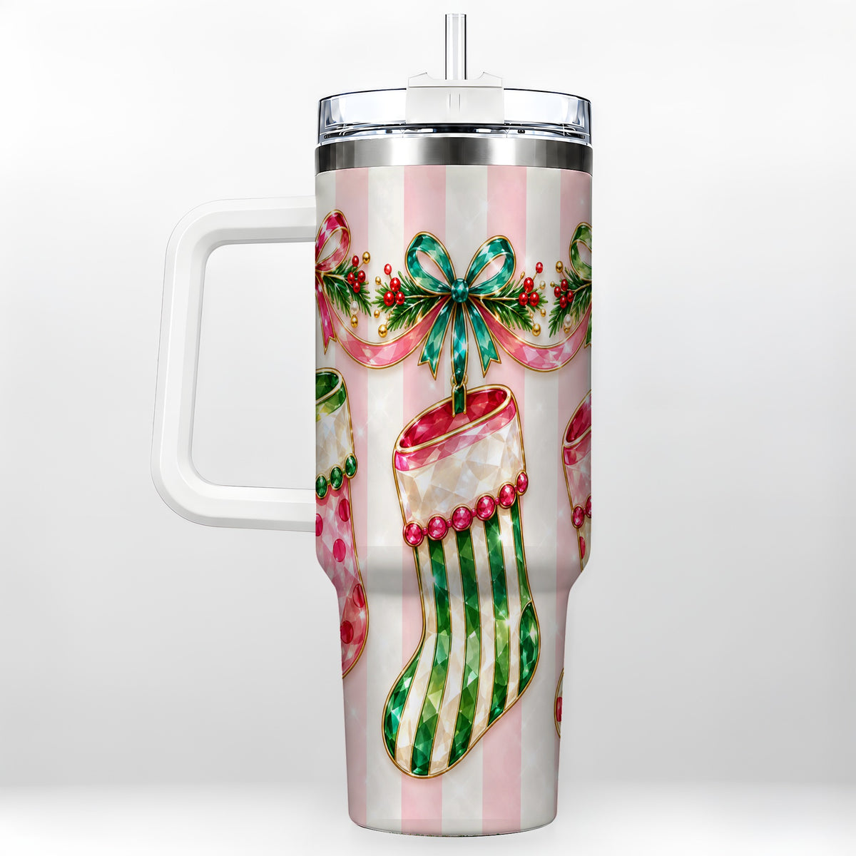 Jeweled Stockings 40oz Tumbler with Handle, Christmas Travel Cup