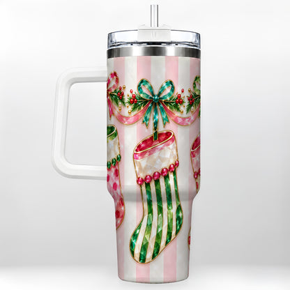 Jeweled Stockings 40oz Tumbler with Handle, Christmas Travel Cup