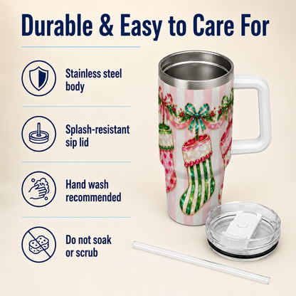 Jeweled Stockings 40oz Tumbler with Handle, Christmas Travel Cup