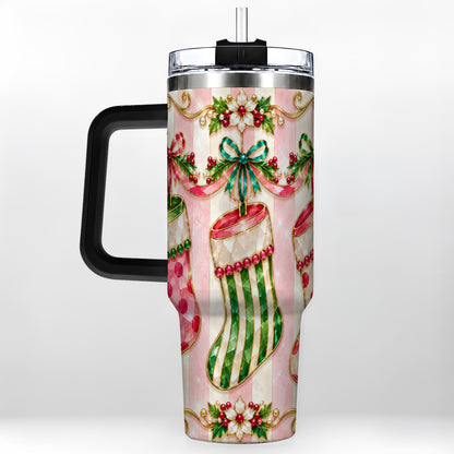 #pl[40oz|Black] Ornate Stockings 40oz Tumbler with Handle, Holiday Travel Cup