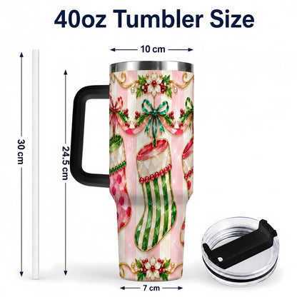 #pl[40oz|Black] Ornate Stockings 40oz Tumbler with Handle, Holiday Travel Cup