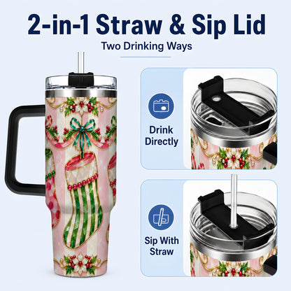 #pl[40oz|Black] Ornate Stockings 40oz Tumbler with Handle, Holiday Travel Cup