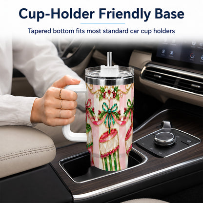 Ornate Stockings 40oz Tumbler with Handle, Holiday Travel Cup
