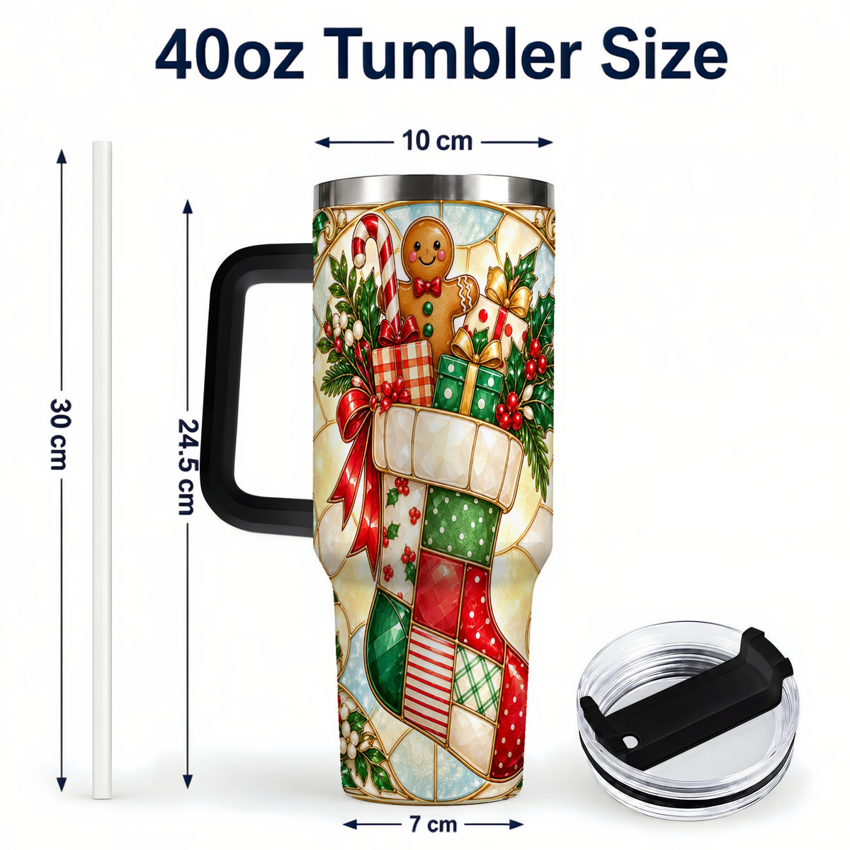#pl[40oz|Black] Gingerbread Stocking 40oz Tumbler with Handle, Christmas Travel Cup