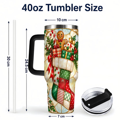 #pl[40oz|Black] Gingerbread Stocking 40oz Tumbler with Handle, Christmas Travel Cup