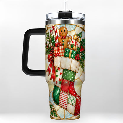 #pl[40oz|Black] Gingerbread Stocking 40oz Tumbler with Handle, Christmas Travel Cup