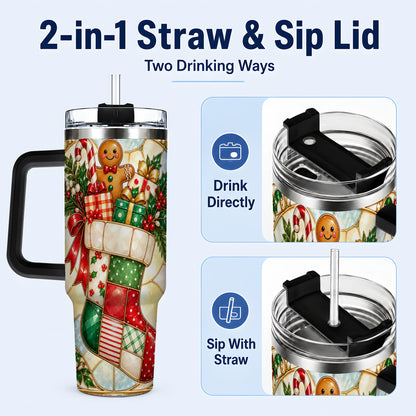 #pl[40oz|Black] Gingerbread Stocking 40oz Tumbler with Handle, Christmas Travel Cup