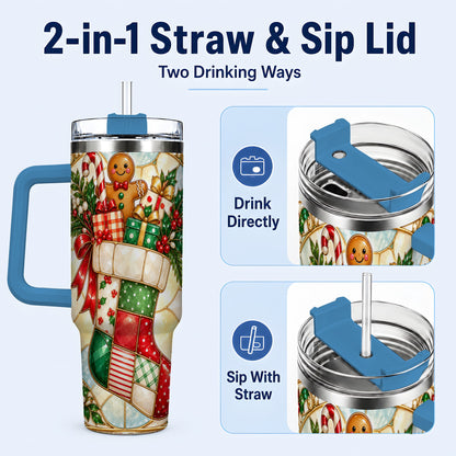 #pl[40oz|Blue] Gingerbread Stocking 40oz Tumbler with Handle, Christmas Travel Cup