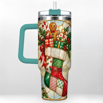 #pl[40oz|Green] Gingerbread Stocking 40oz Tumbler with Handle, Christmas Travel Cup