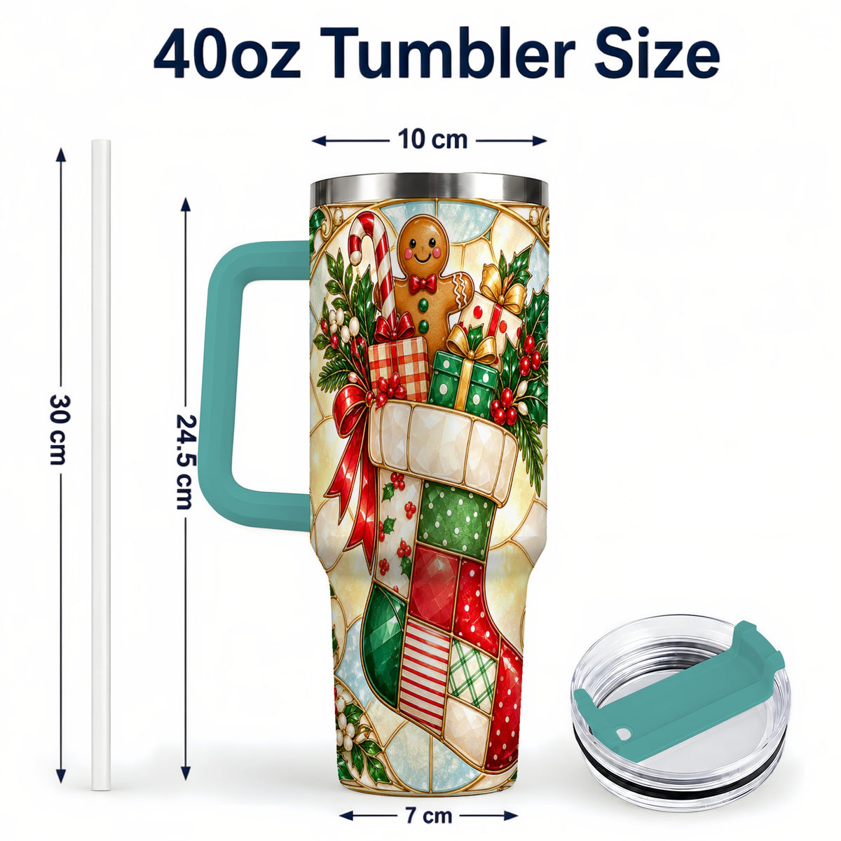 #pl[40oz|Green] Gingerbread Stocking 40oz Tumbler with Handle, Christmas Travel Cup