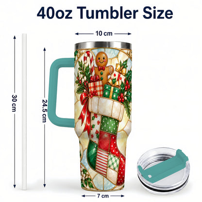 #pl[40oz|Green] Gingerbread Stocking 40oz Tumbler with Handle, Christmas Travel Cup