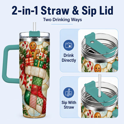 #pl[40oz|Green] Gingerbread Stocking 40oz Tumbler with Handle, Christmas Travel Cup