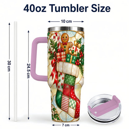 #pl[40oz|Pink] Gingerbread Stocking 40oz Tumbler with Handle, Christmas Travel Cup