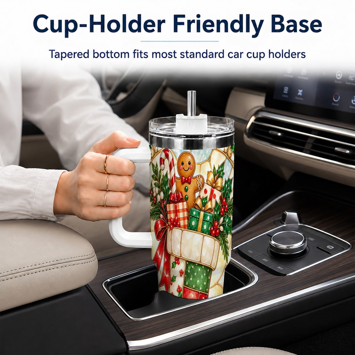 Gingerbread Stocking 40oz Tumbler with Handle, Christmas Travel Cup