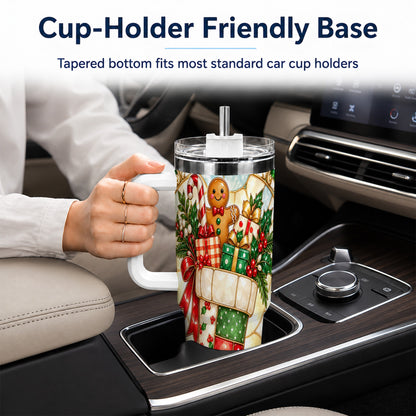Gingerbread Stocking 40oz Tumbler with Handle, Christmas Travel Cup