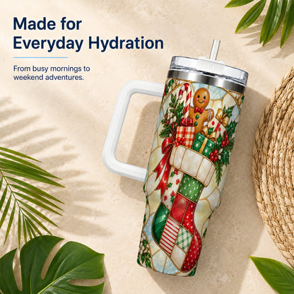 Gingerbread Stocking 40oz Tumbler with Handle, Christmas Travel Cup