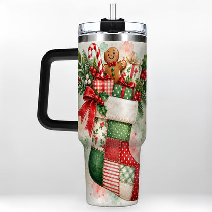 #pl[40oz|Black] Watercolor Stocking 40oz Tumbler with Handle, Holiday Travel Cup