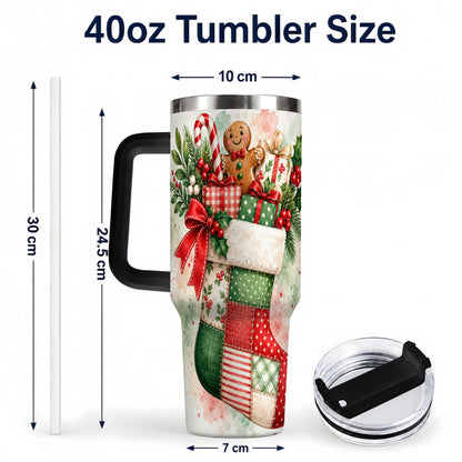 #pl[40oz|Black] Watercolor Stocking 40oz Tumbler with Handle, Holiday Travel Cup