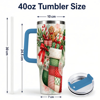 #pl[40oz|Blue] Watercolor Stocking 40oz Tumbler with Handle, Holiday Travel Cup