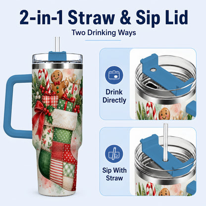 #pl[40oz|Blue] Watercolor Stocking 40oz Tumbler with Handle, Holiday Travel Cup