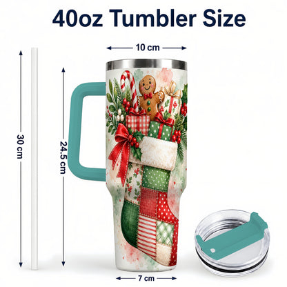 #pl[40oz|Green] Watercolor Stocking 40oz Tumbler with Handle, Holiday Travel Cup