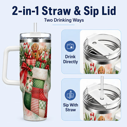 #pl[40oz|White] Watercolor Stocking 40oz Tumbler with Handle, Holiday Travel Cup