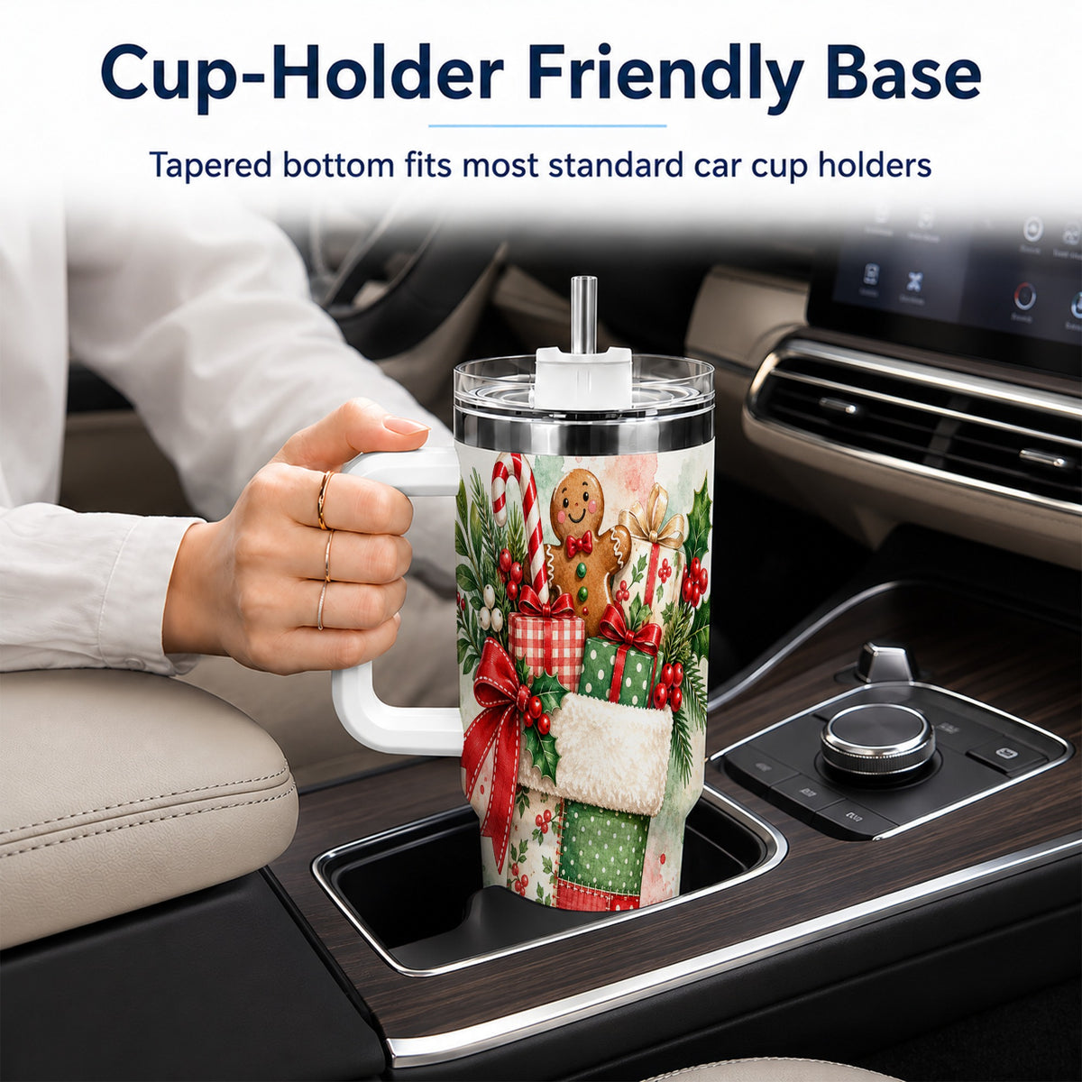 Watercolor Stocking 40oz Tumbler with Handle, Holiday Travel Cup