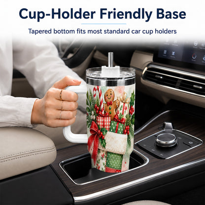 Watercolor Stocking 40oz Tumbler with Handle, Holiday Travel Cup