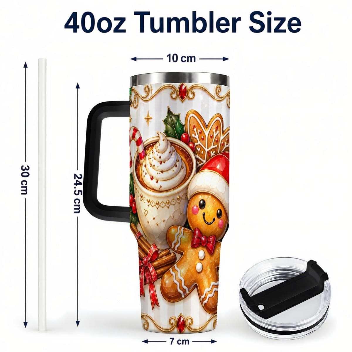 #pl[40oz|Black] Gingerbread Cocoa 40oz Tumbler with Handle, Holiday Travel Cup