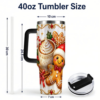 #pl[40oz|Black] Gingerbread Cocoa 40oz Tumbler with Handle, Holiday Travel Cup