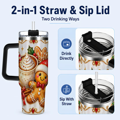#pl[40oz|Black] Gingerbread Cocoa 40oz Tumbler with Handle, Holiday Travel Cup