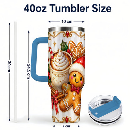 #pl[40oz|Blue] Gingerbread Cocoa 40oz Tumbler with Handle, Holiday Travel Cup