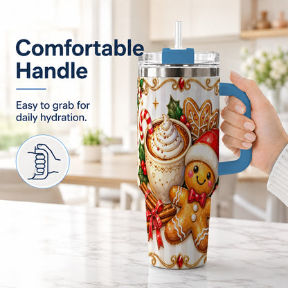 #pl[40oz|Blue] Gingerbread Cocoa 40oz Tumbler with Handle, Holiday Travel Cup