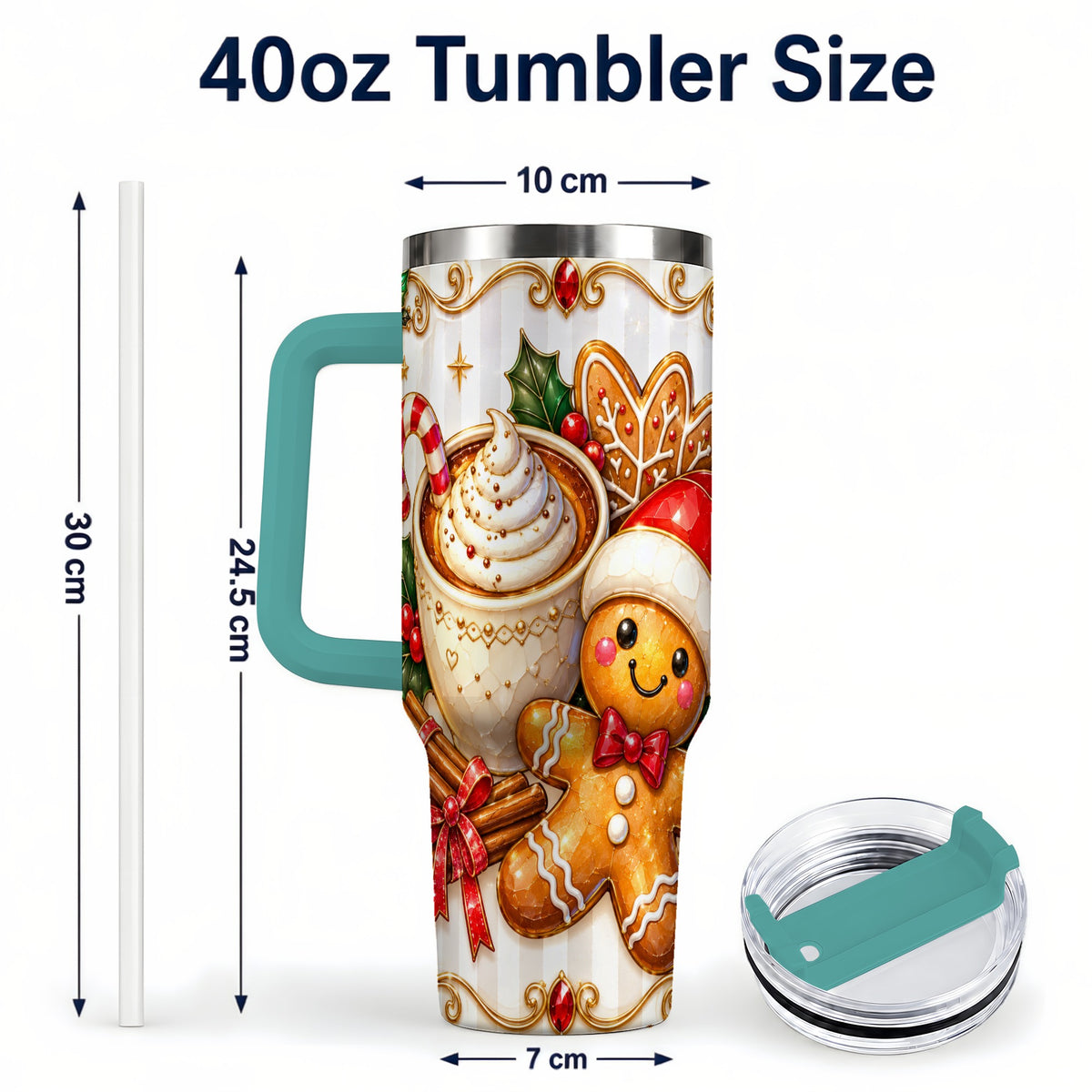 #pl[40oz|Green] Gingerbread Cocoa 40oz Tumbler with Handle, Holiday Travel Cup