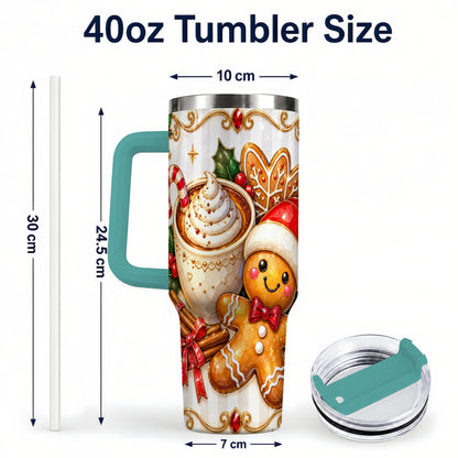 #pl[40oz|Green] Gingerbread Cocoa 40oz Tumbler with Handle, Holiday Travel Cup