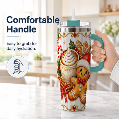 #pl[40oz|Green] Gingerbread Cocoa 40oz Tumbler with Handle, Holiday Travel Cup