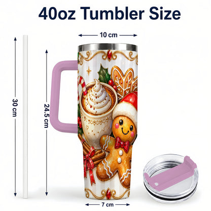 #pl[40oz|Pink] Gingerbread Cocoa 40oz Tumbler with Handle, Holiday Travel Cup