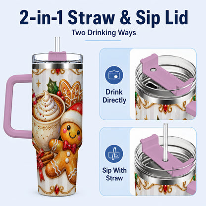 #pl[40oz|Pink] Gingerbread Cocoa 40oz Tumbler with Handle, Holiday Travel Cup
