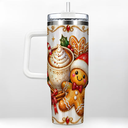 Gingerbread Cocoa 40oz Tumbler with Handle, Holiday Travel Cup