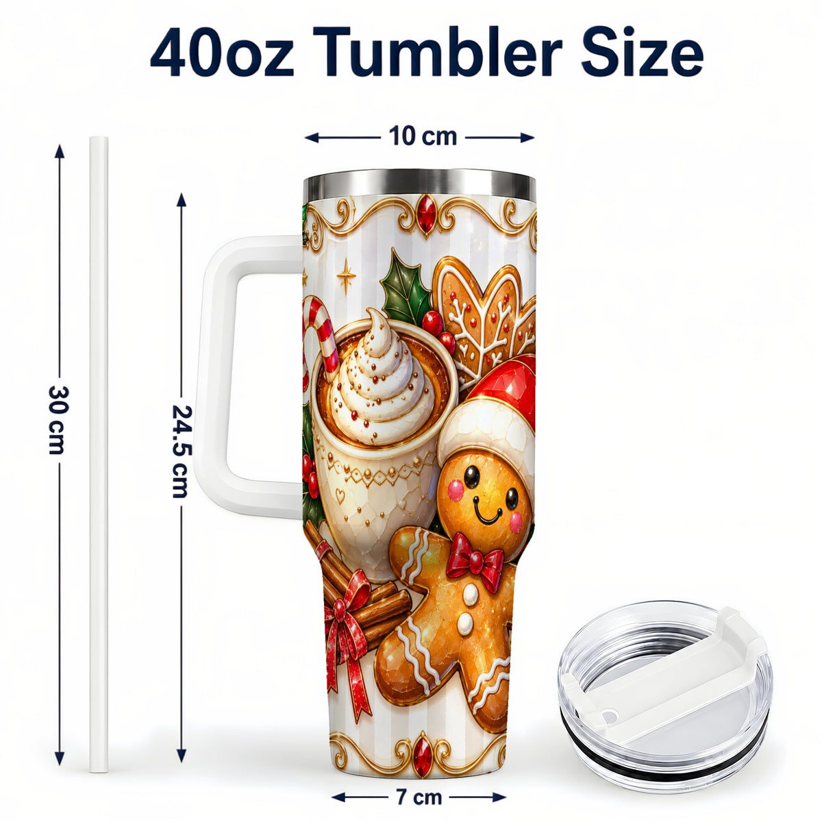 #pl[40oz|White] Gingerbread Cocoa 40oz Tumbler with Handle, Holiday Travel Cup