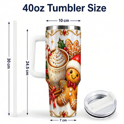 #pl[40oz|White] Gingerbread Cocoa 40oz Tumbler with Handle, Holiday Travel Cup