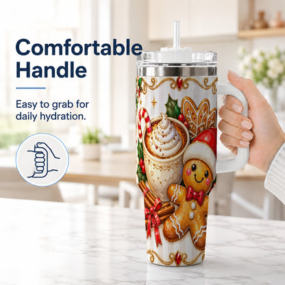 #pl[40oz|White] Gingerbread Cocoa 40oz Tumbler with Handle, Holiday Travel Cup