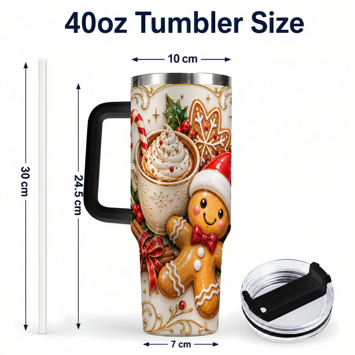 #pl[40oz|Black] Gingerbread Cocoa 40oz Tumbler with Handle, Christmas Travel Cup