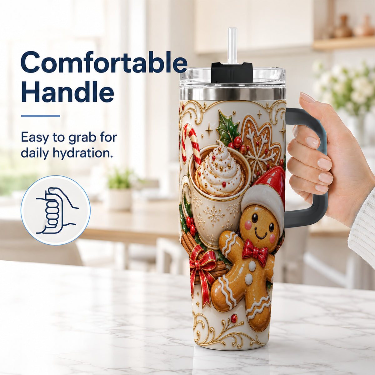 #pl[40oz|Black] Gingerbread Cocoa 40oz Tumbler with Handle, Christmas Travel Cup