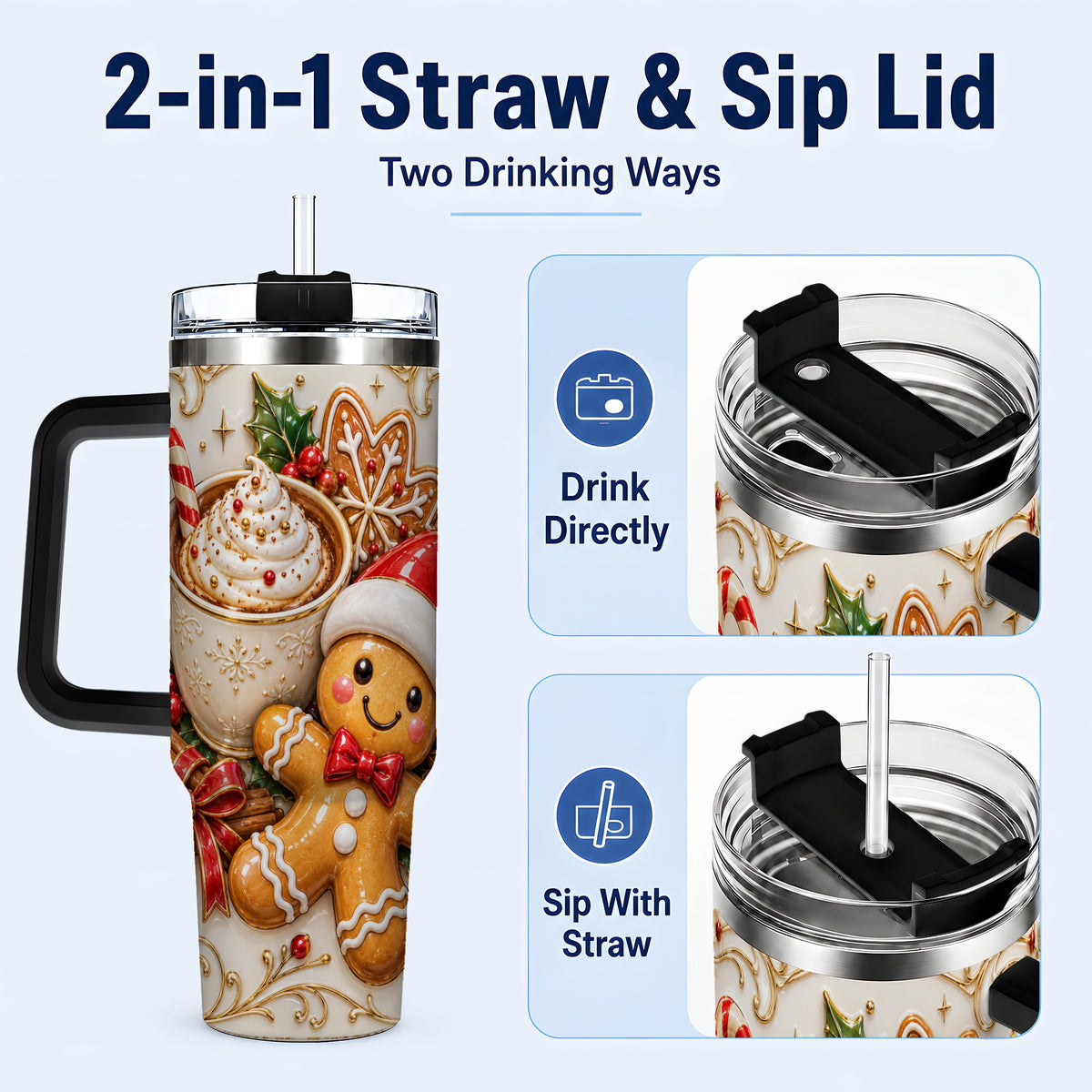 #pl[40oz|Black] Gingerbread Cocoa 40oz Tumbler with Handle, Christmas Travel Cup