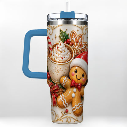 #pl[40oz|Blue] Gingerbread Cocoa 40oz Tumbler with Handle, Christmas Travel Cup