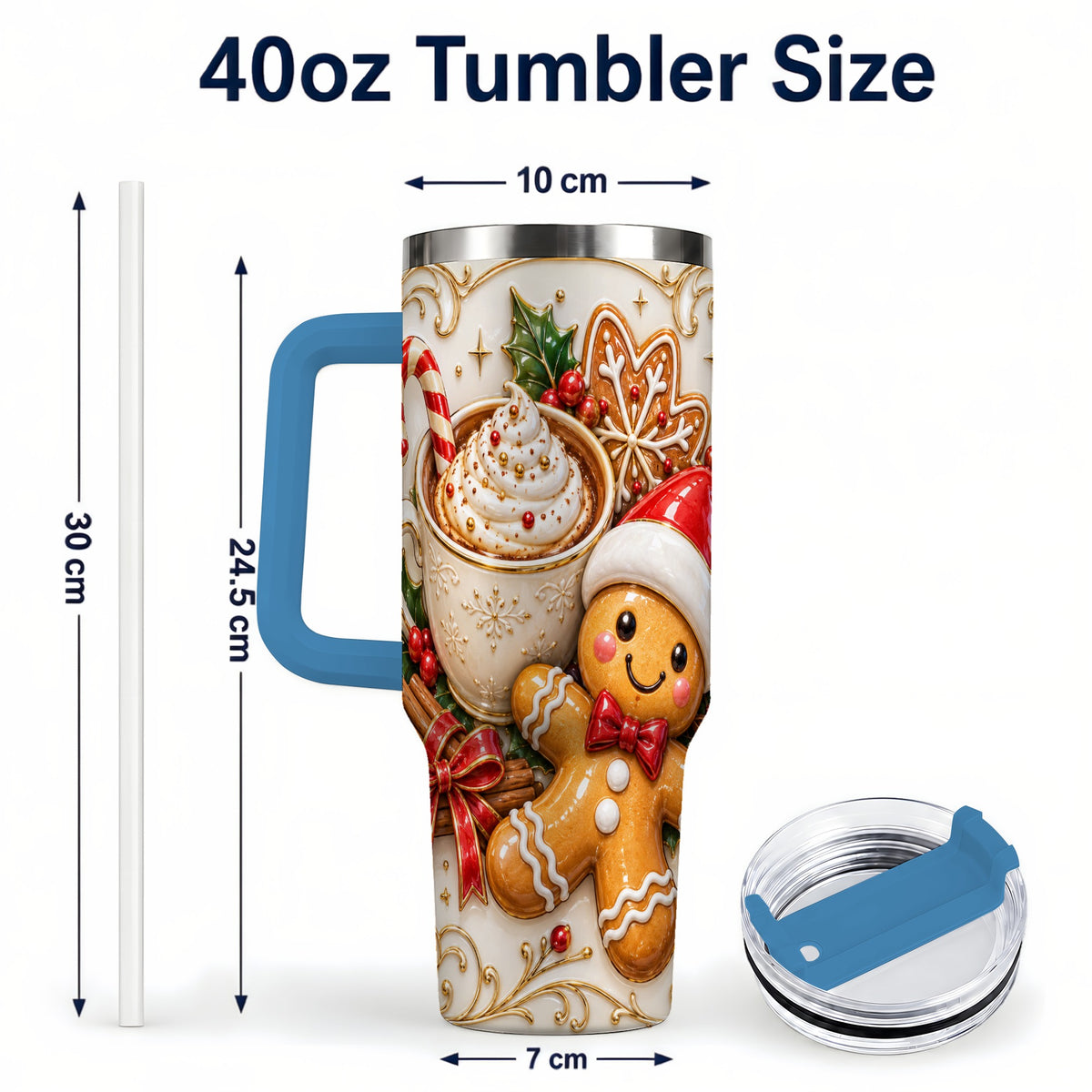 #pl[40oz|Blue] Gingerbread Cocoa 40oz Tumbler with Handle, Christmas Travel Cup